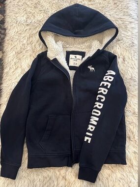 Abercrombie Kids Navy Sherpa-Lined Zip Hoodie sz 13/14